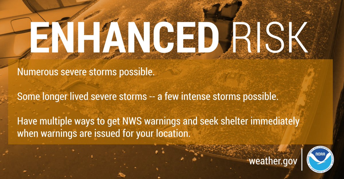 NWS's tweet photo. Widespread severe storms are expected this afternoon and evening across portions of the central US. Tornadoes, large hail and damaging winds are all possible today. https://t.co/VyWINDk3xP

✅Know your safe place
✅Pack an emergency kit
✅Have multiple ways to receive warnings https://t.co/ro6U7MAizE