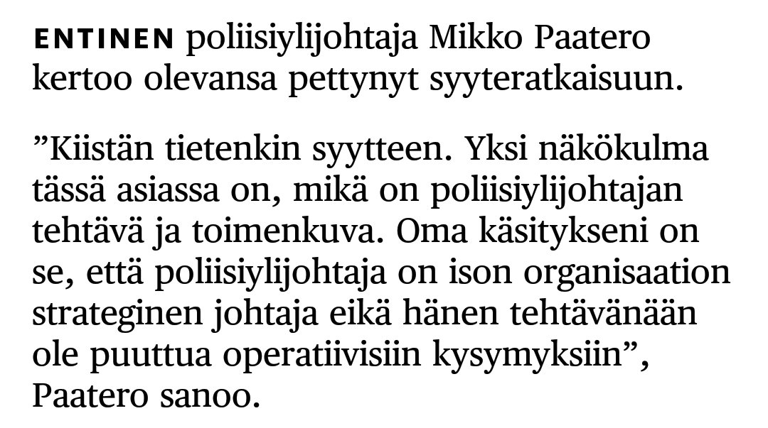eskolatt's tweet photo. Tämä Paateron kommentti HS:ssa on kyllä omaa luokkaansa. Mitä vastuun väistelyä.  #poliisi #aarnio https://t.co/dLTF095ql2