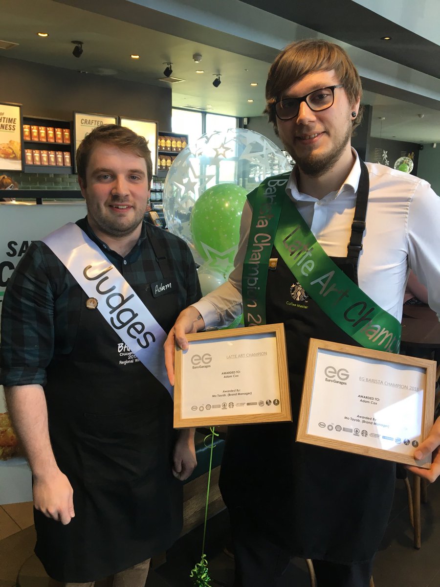 Cakestarbucks's tweet photo. Huge CONGRATULATIONS Adam from EG Calder Park. Great winner of today’s competition, @EuroGaragesLtd North! ☕️🎉☕️See you at The Regional finals on the 5th June! ☕️🏆☕️#latteart #Passion #Talent ❤️☕️❤️ https://t.co/xuJXPfHwPF