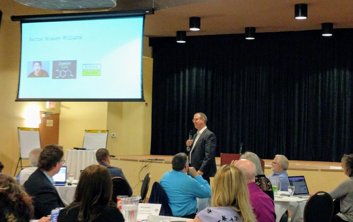 swartz19's tweet photo. The man, @berniemw1, kicking off the Spark sessions at #18elevate. Talking about how he adds some dopamine to his online courses. @npsc_schools https://t.co/b6Ez0DLrkZ