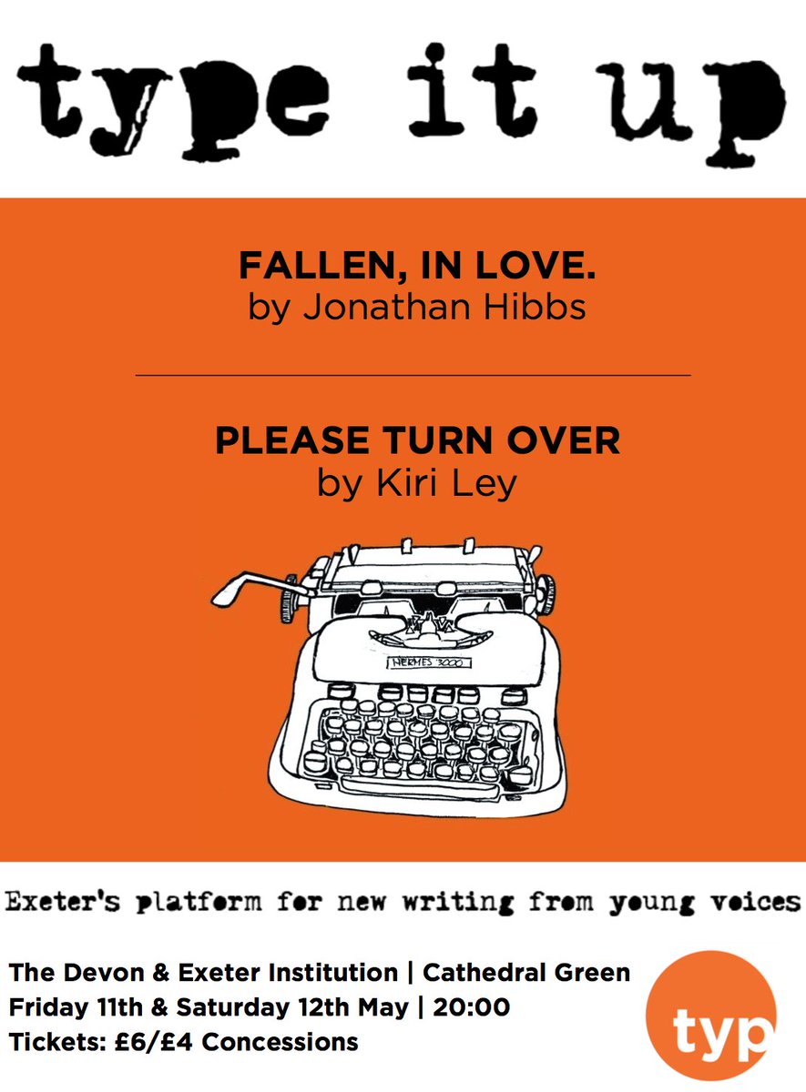 TY_Pretenders's tweet photo. #TYPeItUp Tickets: Friday 11th May, 8pm.
At the @devon_ex_inst with plays by Jonathan Hibbs and Kiri Ley.
Get your tickets here for Friday!
https://t.co/sVJwvxsnS7
#youngvoices #bigplatforms https://t.co/JJ73umIEjs