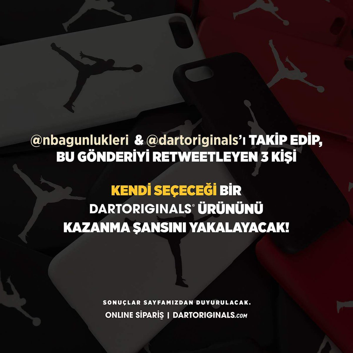 ÇEKİLİŞ - Oyunculardan sevdiğiniz takımlara kadar, bir çok telefon modeli için aksesuarları bulabileceğiniz dartoriginals.com 'dan 3 kişi hediye kazanacak!
1- <a href="/dartoriginals/">DART.</a> ve <a href="/NBAGunlukleri/">NBA Günlükleri</a> Hesaplarını takip et
2- Bu gönderiyi RT yap
Sonuçlar 07.05.2018 de açıklanacaktır!