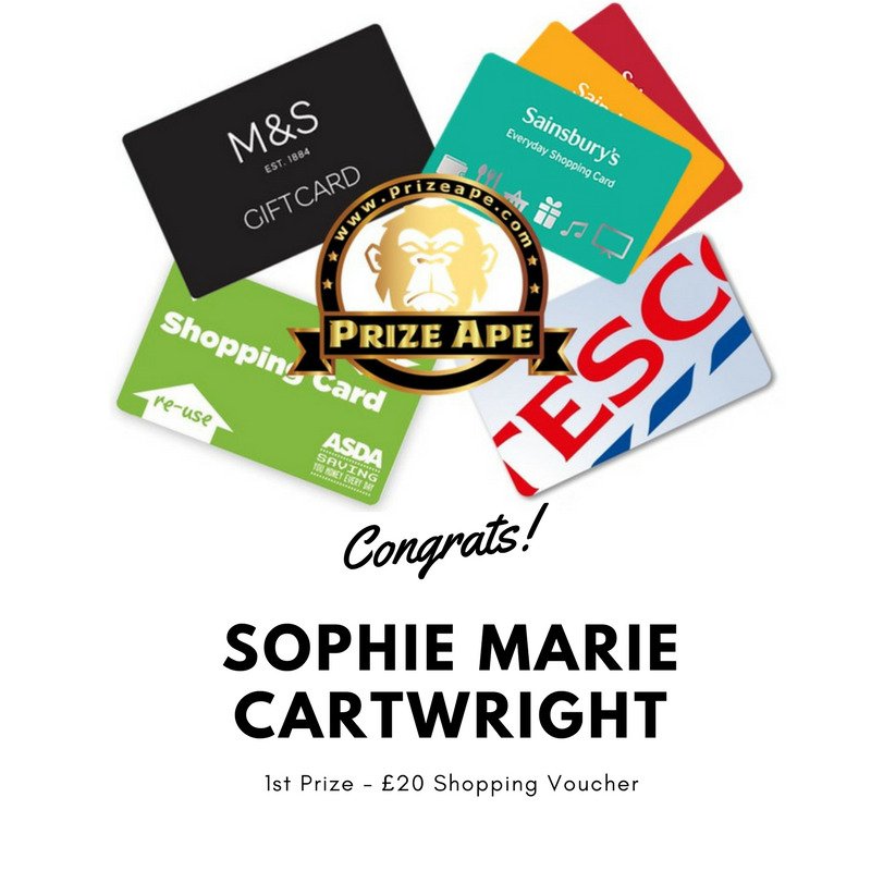 prizeape's tweet photo. Congratulations to Sophie Cartwright who won the £20 shopping voucher, and has chosen ASDA. #winner #apemazing #winitwednesday https://t.co/MWspQCeviA