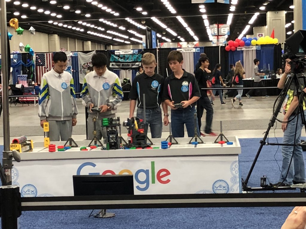 Krystal6579's tweet photo. A Big Shout Out to the CSLA elementary girls team who finished 33rd out of 358 and the middle school boys team who finished 43rd out of 355 teams during the VEX Worlds International Championship! @hamcoschools @WeAreCSLA @serosenow #GuinnessWorldRecord #70Countries https://t.co/QYJ1htzpo4