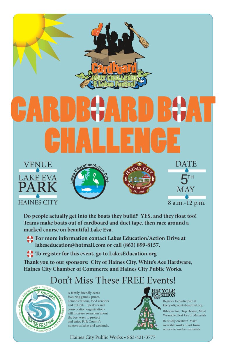 WebbsCandyStore's tweet photo. Stop by Lake Eva Saturday morning. Sure to be fun for the whole family! #LakeEva #HainesCity #FamilyFun #CardboardBoatRace https://t.co/xNhFbo4ORC