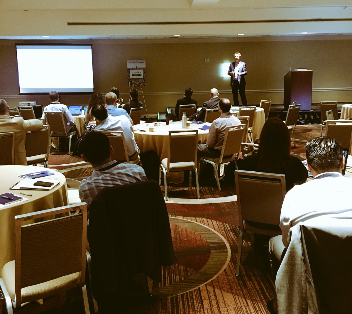 MarketingROIGal's tweet photo. What is the #roi of the media? How to the #messages compare? @MktgEvolution’s @rexbriggs presenting on the power of #spend to #impact response functions at the #evolve summit! #EvolveME18 #mmm #attribution #optimization #mta #roi https://t.co/cmaLEzb74q