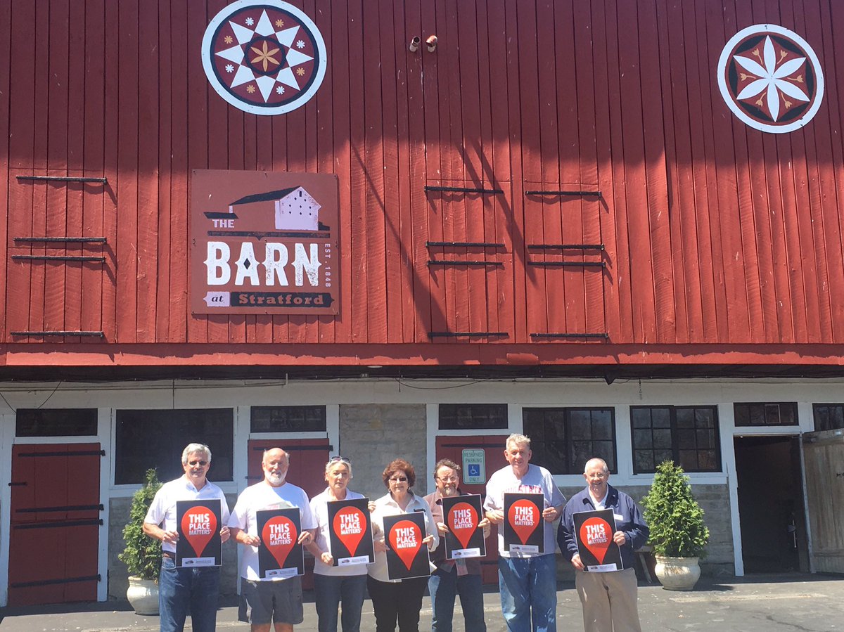 DelawareCo_HS's tweet photo. Volunteers and staff of the Delaware County Historical Society take the lead in posting the first photo in front of @BarnAtStratford for the #ThisPlaceMatters campaign. 
 
Pictured: TK Cellar, Bill Reitz, Connie Hoffman, Karen Hildebrand, Benny Shoults, Joe Dwenger, Brent Carson. https://t.co/mjmTaQ8jVq