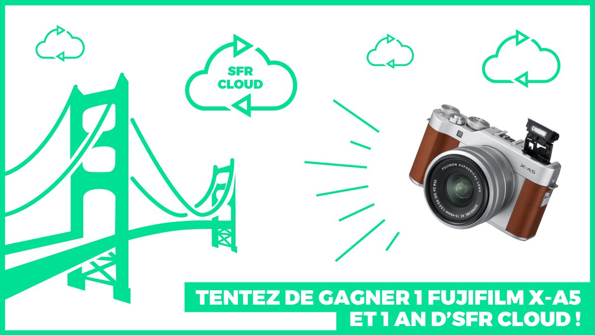 REDbySFR's tweet image. [#Concours 🎁] RT + Follow @fujifilmfrance &amp;amp; @REDbySFR pour tenter de gagner :

1er lot : 1 an d'SFR Cloud + un appareil photo X-A5 ! 📷
2e au 5e lot : 1 an d'SFR Cloud ☁

+ d'infos sur SFR Cloud 👉 po.st/Le-Cloud-REDby…

+ d'infos sur le X-A5 👉 po.st/X-A5-REDbySFR