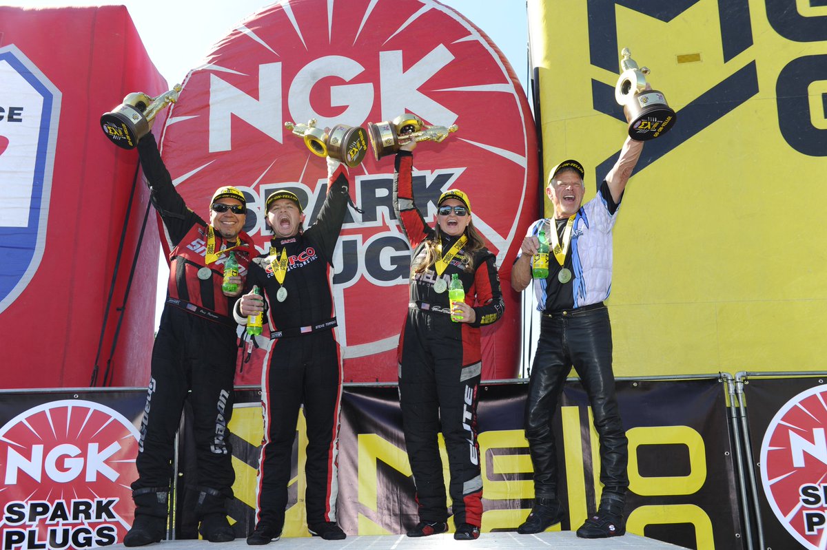 WFORadio's tweet photo. NGK Four-Wide Winners on #NHRA Nitro! They were great! Hear them! https://t.co/xy57JNXQAU #Podcast #Winnerviews #DragRacing https://t.co/4l489MVMtY
