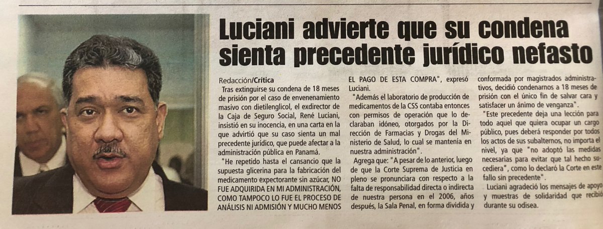 Una condena injusta, Luciani fue en buen funcionario, honesto y comprometido con la CSS y el país.