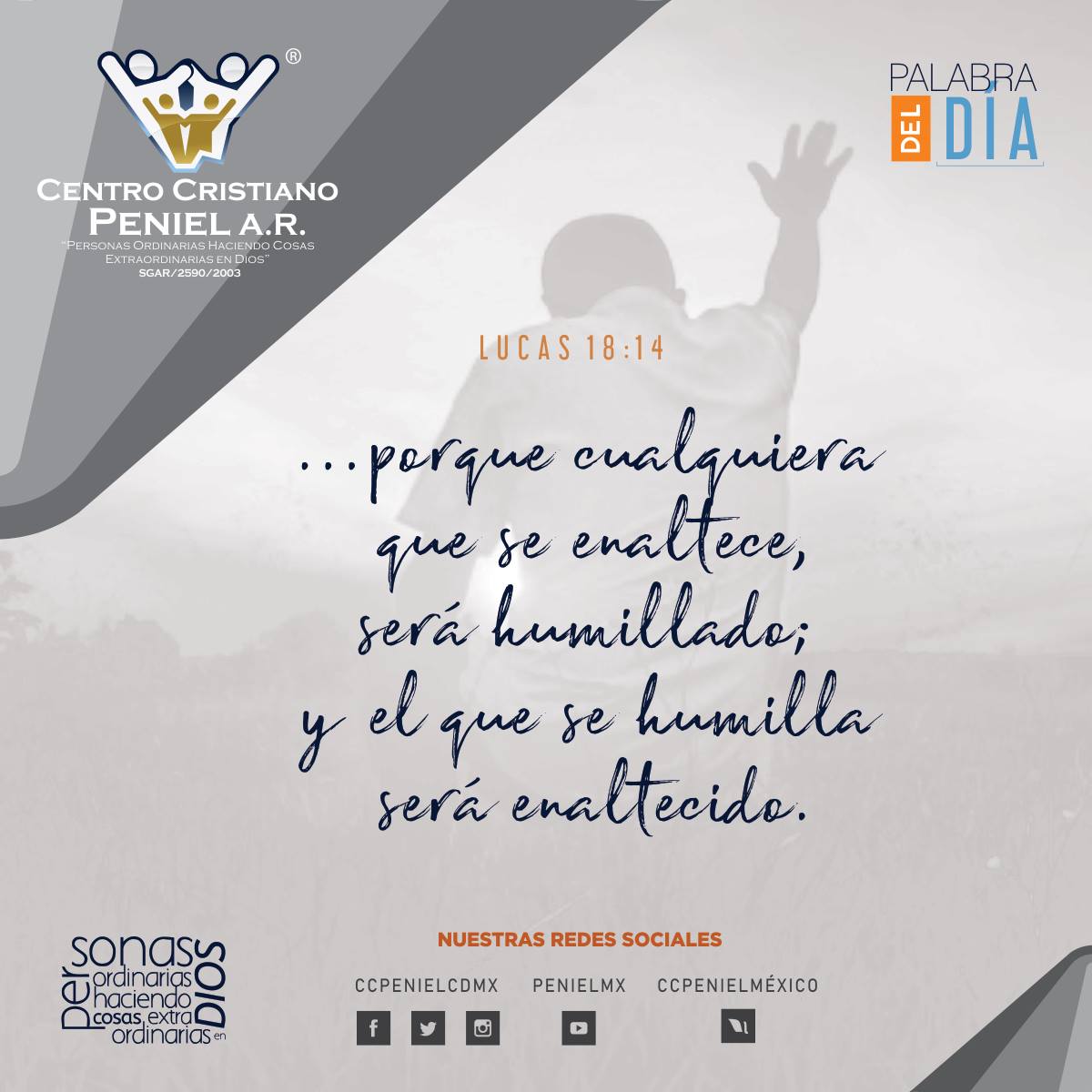 CCPenielCDMX's tweet photo. El que se humilla será enaltecido 
#FelizMiércoles
#Versículo
#CCPenielCDMX https://t.co/deav29zVwb