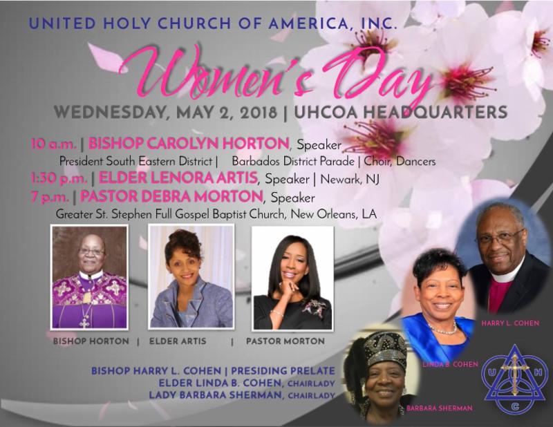 UHCAINC's tweet photo. Today is National Women's Day!  Our morning speaker will be Bishop Carolyn Horton.  This afternoon the speaker will be Elder Lenore Artis along with the National Women's Choir.  And tonight our special guest will be Dr. Debra Morton!!  Don't miss it! https://t.co/vfNprcNktu https://t.co/agilQUzjMf