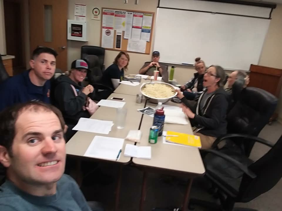 Club_FAB's tweet photo. The board of the Falls Area Bicyclists enjoying popcorn. Tonight’s Ride on City Hall &amp; Spring Meeting is sort of an unveiling of the new FAB. Hint: it looks familiar. https://t.co/Wm4kmdlZsh