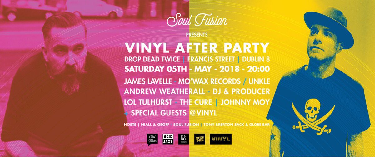Hopefully we will see some of the <a href="/vinyl_dublin/">VINYL Dublin</a> guests pop in for a Guinness or 2 ..........<a href="/unkleofficial/">UNKLE</a> <a href="/eddiepiller/">Eddie Piller</a> <a href="/LolTolhurst/">Lol Tolhurst</a> <a href="/AndrewWeatheral/">Andrew weatherall</a> @ACIDJAZZRECS <a href="/jetfury/">🏴‍☠️ Geoff Barrow 🏴‍☠️</a> <a href="/Tim_Burgess/">Tim Burgess</a> <a href="/edibow/">edith bowman</a> <a href="/TowerDublin/">Tower Records Dublin</a> <a href="/BangOlufsenD4/">Bang&Olufsen Dublin</a> <a href="/ChrissieHynde/">Chrissie Hynde</a>