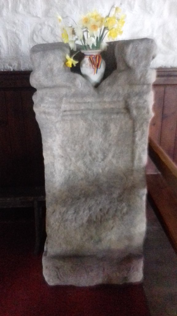 #roman alter stone inside St Oswald church. Great place to visit to learn about the birth of early #christianity in the 7 th century. <a href="/2northumberland/">Visit Northumberland</a>