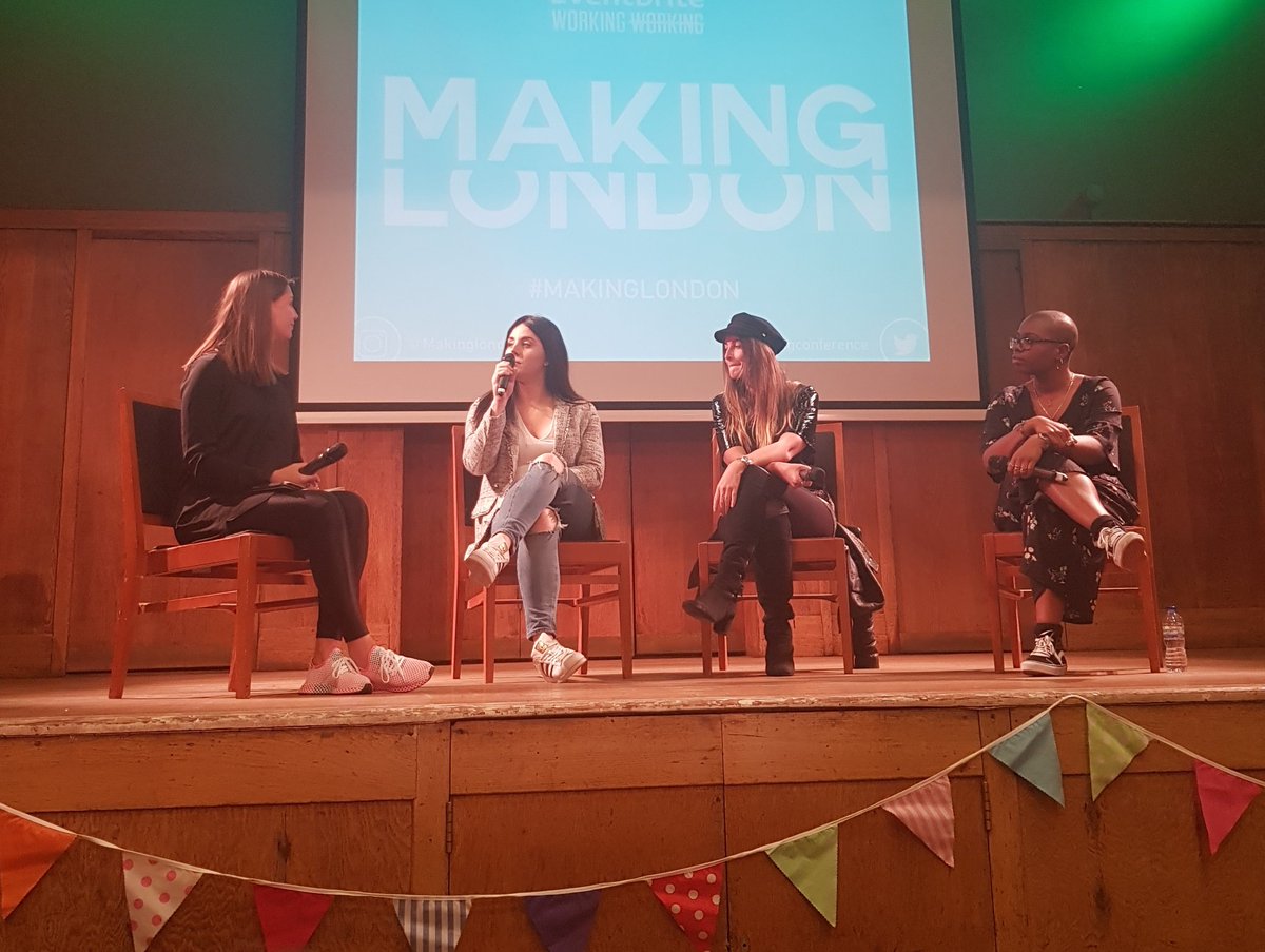 makinglondon's tweet photo. Our third panel of the day is hosted by @stoyanova and features @paulaakpan @Charlie_Craggs and @francesca_ny talking to us about live events #makinglondon https://t.co/3sjc3UKFoI