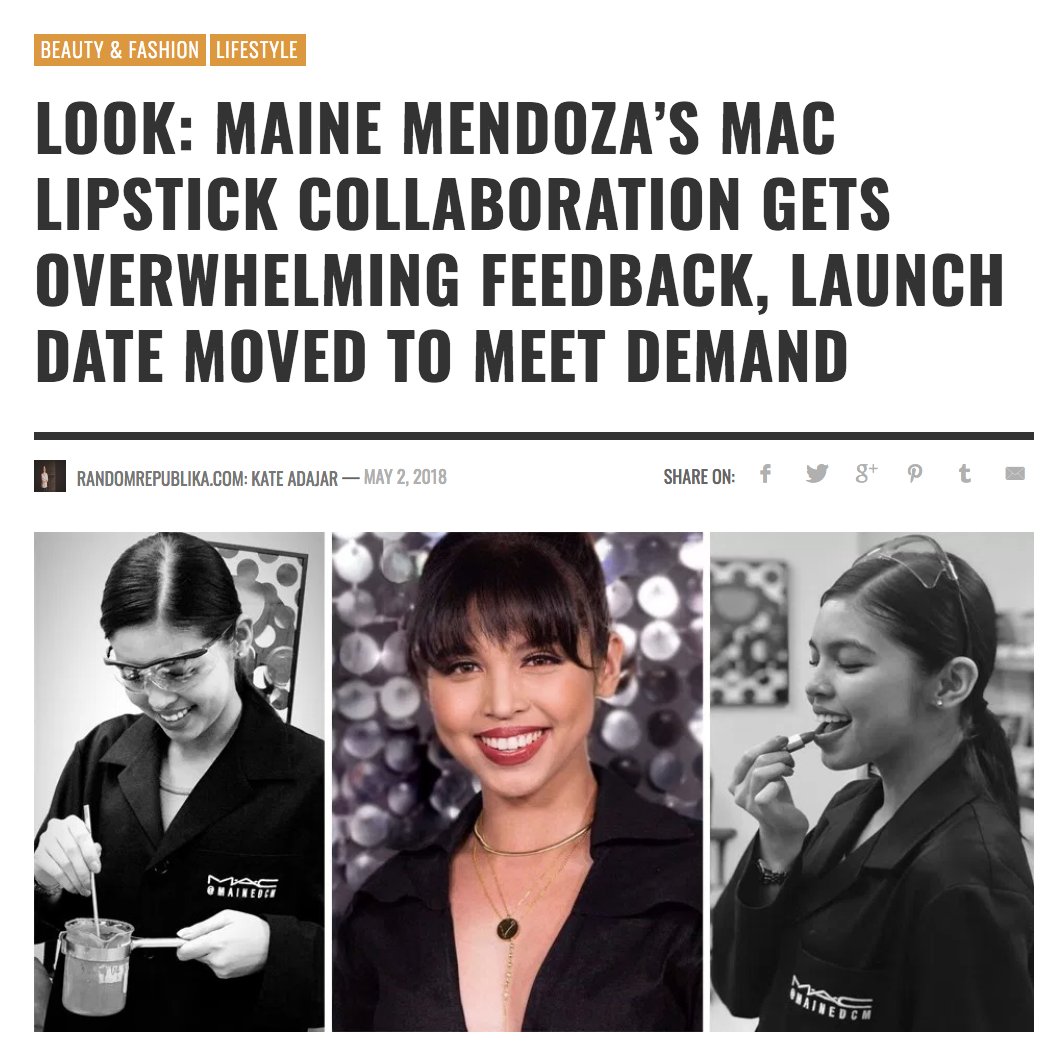 LOOK: Maine Mendoza's MAC Lipstick Collaboration Gets Overwhelming Feedback, Launch Date Moved to Meet Demand 

randomrepublika.com/2018/05/look-m…
#MaineForMac #MACCosmeticsPH #MACxMaineMendoza