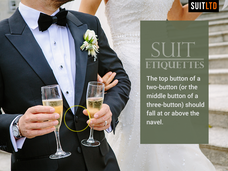 SUITLTD's tweet photo. The top button of a two-button (or the middle button of a three-button) should fall at or above the navel. #SuitEtiquettes
.
.
.
#suitrules #styletip #suitup #suit #styleinfo #mensfashion #mensstyle #menswear https://t.co/OIqsSKZySb