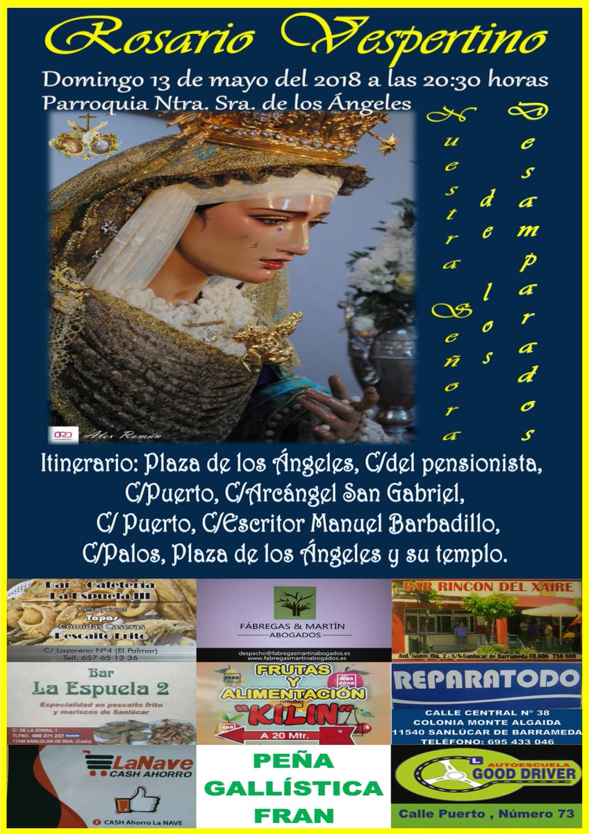 MES DE MAYO, MES DE MARÍA

Domingo 13 de mayo del 2018 a las 20:30 horas, Solemne Rosario Vespertino con la imagen de Nuestra Señora de los Desamparados , desde la Parroquia de los Angeles.