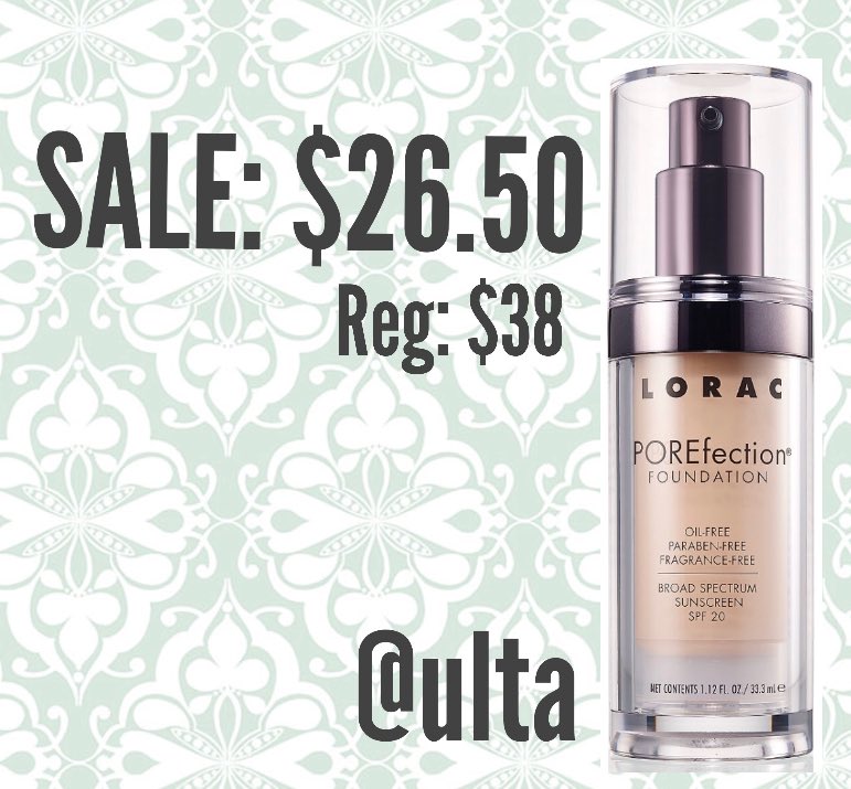 LORAC POREFECTION FOUNDATION 

SALE: $26.50                 REG: $38

Steal found <a href="/ultabeauty/">Ulta Beauty</a>