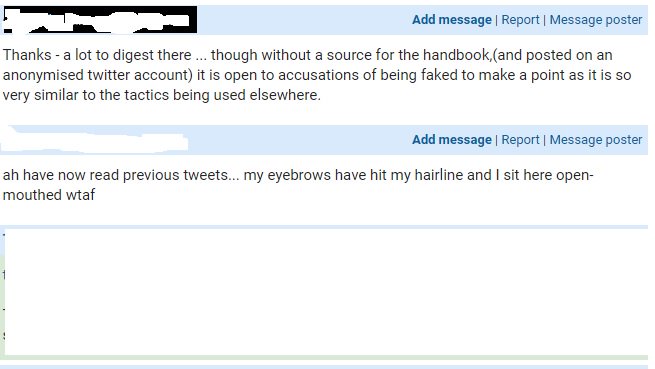 I found these comments very interesting on MumsNet. The first the notion that because I am anonymous I may have made it up. I'm anonymous because the internet is a dangerous place for women, I recieve death and rape threats.