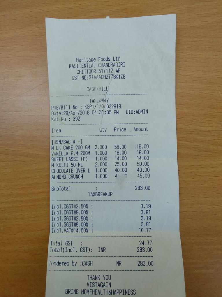 eswardeepakn's tweet photo. Heritage food ltd
Chandragiri , andhra pradesh
Vat has been removed long back 
Now a days only cgst and sgst has to be charged
But  vat has been charged 14.5%
Hope heritage is collecting extra money in the name of "VAT" https://t.co/tDljn3e0ql