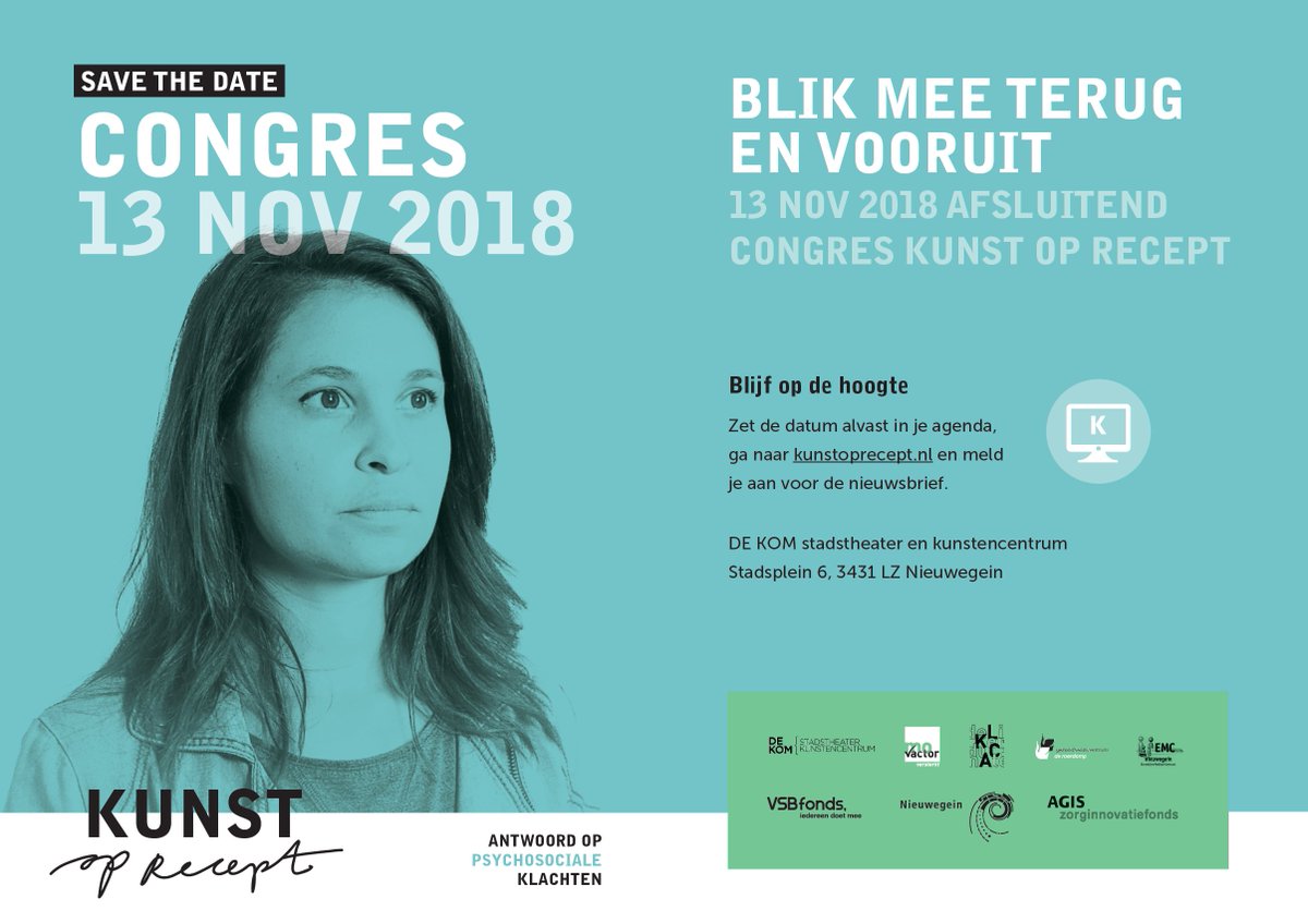 Zet alvast in de agenda: #Congres 13 november: <a href="/KunstopRecept/">Kunst op Recept</a> in <a href="/Gem_Nieuwegein/">Gemeente Nieuwegein</a> presenteert het onderzoek naar de werking van #culturele #interventies in de #zorg.  #PositieveGezondheid #SocialeVeerkracht. Lees meer op kunstoprecept.nl