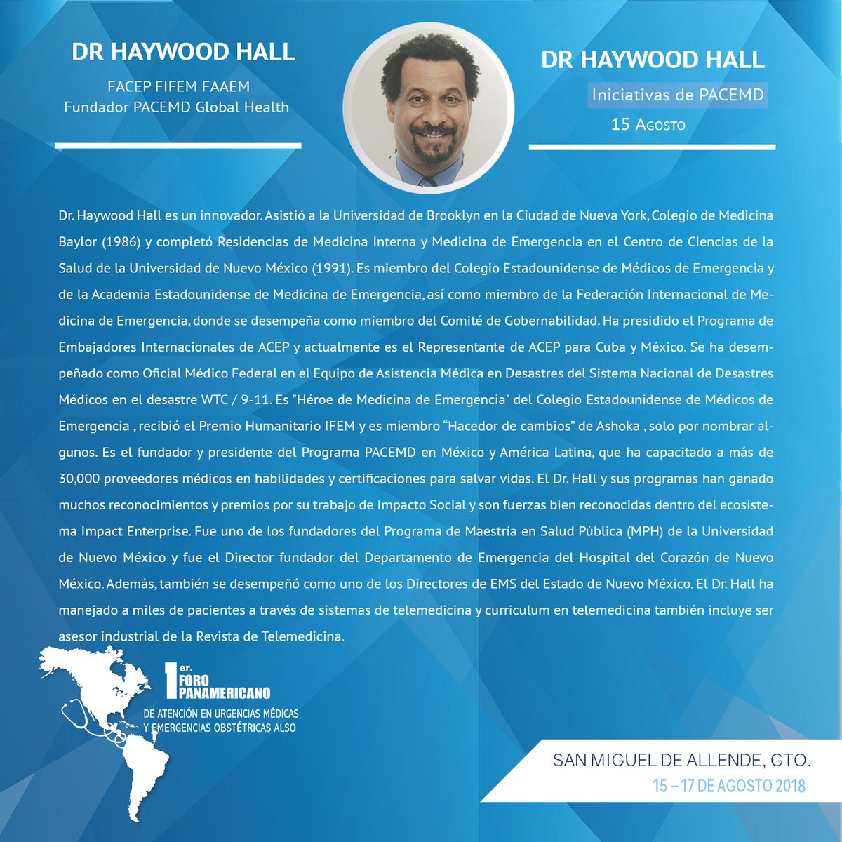 Fundador PACEMD Globlal Health, el innovador Dr. Haywood Hall, presenta las Iniciativas PACEMD en nuestro 1er Foro Panamericano PACE. ¿YA RESERVASTE? goo.gl/NJ5HL8 #SomosPACE