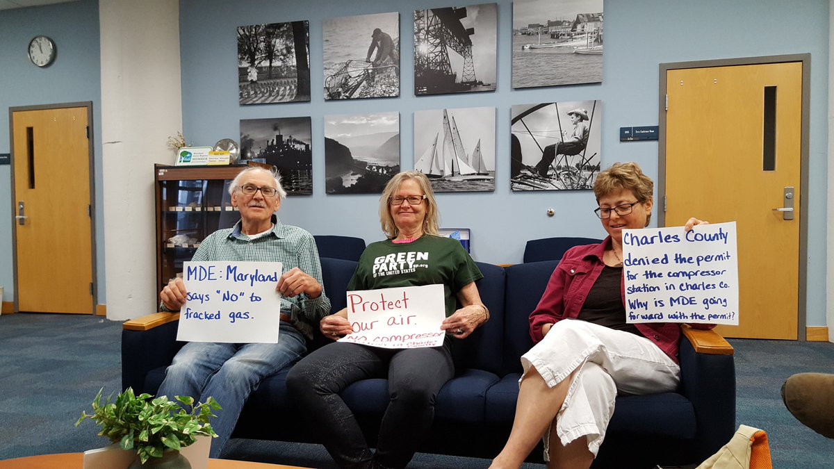 wercovepoint's tweet photo. .@MDEnvironment under @GovLarryHogan is moving to permit Dominion Energy to build a large compressor station in Charles Co to move fracked gas from neighbor states to export to Asia even though the county said, "No." MDE isn't listening to people so we brought our message to MDE. https://t.co/CuaTvNkFdt