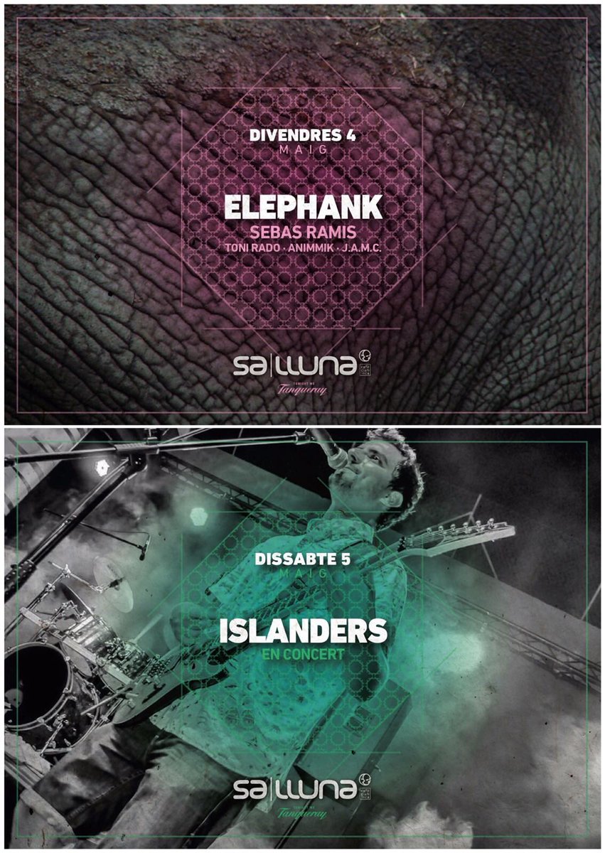 sallunainca's tweet photo. Atents! Vos tenim preparat un cap de setmana ben mogut per encetar el mes de MAIG!

DIVENDRES 4
Elephank! On estarem acompanyats de:
- SEBAS RAMIS
- TONI RADO
- ANIMMIK
- J.A.M.C.

DISSABTE 5
Islanders en concert! 

Que no vos ho contin!

#elephank #islanders #djferri https://t.co/Ij5Xarndpx