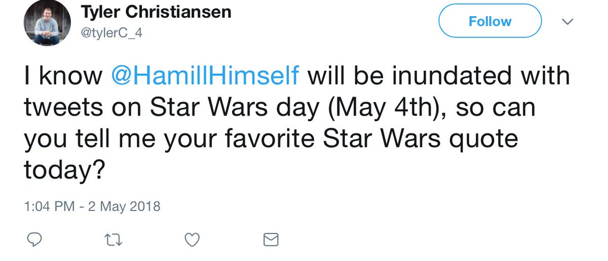 MarkHamill's tweet photo. Can you tell me your favorite Star Wars quote today?
"Nooooooooooooooooo!" 
I even recreated that moment with a fan one time.
#QuotableQuotes https://t.co/JnnyH4eryh