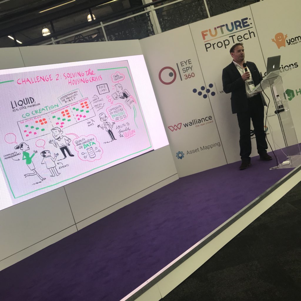 discoveringtech's tweet image. Simon from @LIQUIDREI ... discussing how to solve the housing crisis with a co-created solution #proptech18 #innovationchallenge