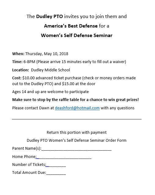 Dudley_Pto's tweet image. Did you see this flyer in your child's backpack?
Grab your daughters and learn how to protect yourselves!
@SHRHSRams @DMS_LeadLearner