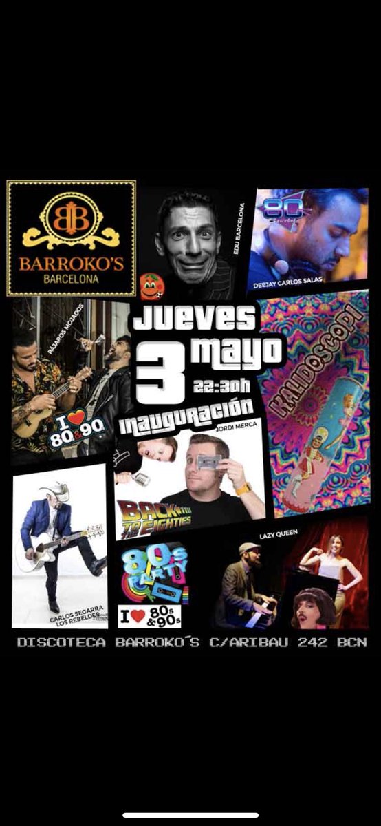 BarrokosBCN's tweet photo. MÚSICA Y HUMOR CON NOSTALGIA OCHENTERA !
UN ESPECTÁCULO QUE NO TE PUEDES PERDER, PRESENTADO POR EDU BARCELONA, CON EL HUMOR DE JORDI MERCA, ACTUACIONES MUSICALES DE PÁJAROS MOJADOS Y LAZY QUEEN Y COMO INVITADO ESPECIAL CARLOS SEGARRA-LOS REBELDES ! https://t.co/XQrjxcoBhG