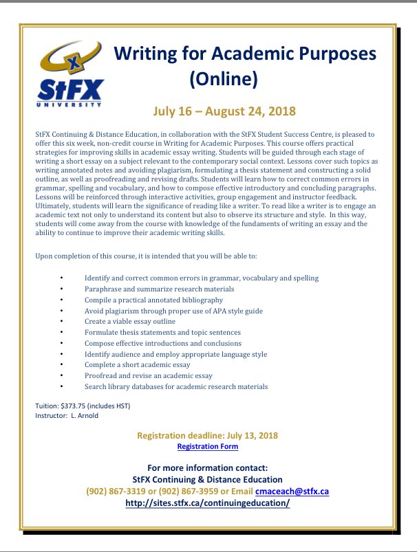 BVHSCounselling's tweet photo. University Prep Courses available @stfxuniversity - Summer 2018 University Math Preparation and Writing for Academic Purposes - Register on line: https://t.co/RLdj0ToPEy https://t.co/h94V5gZ9dw