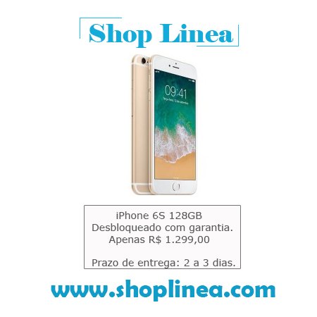 ShopLinea1's tweet image. ShopLinea.com  Promoção do dia das Mães. Tudo em 12x sem juros.

iPhone 6S 128GB original com nota fiscal R$ 1.299,00 
Prazo de entrega: 2 a 3 dias uteis em São Paulo Capital de 1 a 2 dias uteis.
Acesse a nossa loja e faça suas compras em até 12x sem juros.