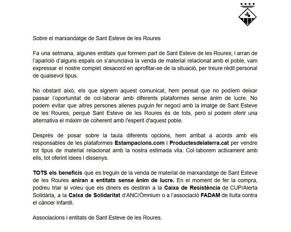 📢[COMUNICAT](2/3): 
 <a href="/estampacions/">estampacions.com</a> destina TOTS els beneficis a causes socials. En fer la comanda de #MarxandatgeSEdR, podreu triar si els diners es destinen a la Caixa de Resistència o a FADAM Col·laborem activament amb ells amb alguns dels dissenys. 
estampacions.com/tnda/ca/180-st…