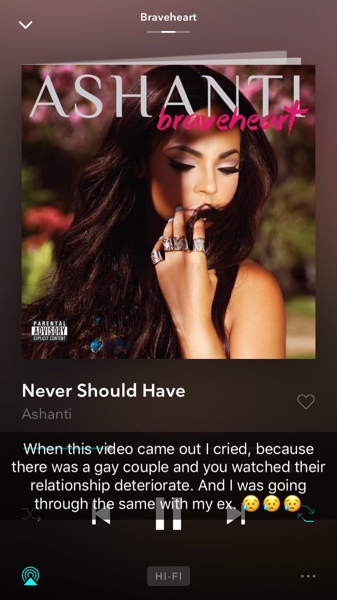 daoriginaldivo's tweet photo. Listening to @ashanti #Braveheart in the gym and #NeverShouldHave came on. I remember crying watching the video for the first time. There was this interracial gay coupled and the one guy didn’t even want his boyfriend to touch him. That was me. And that’s how I knew it was over. https://t.co/U5bMiFaDjd