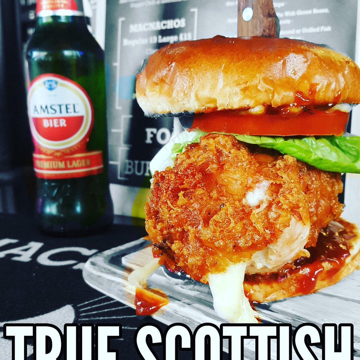 Chicken breast, stuffed with Scottish cheese. Wrapped in bacon and deep fried, topped with more cheese and bbq sauce. Salad is optional #music #drink #food #glasgow #glasgowfood #livemusic  <a href="/amstelbieruk/">Amstel Bier UK</a>