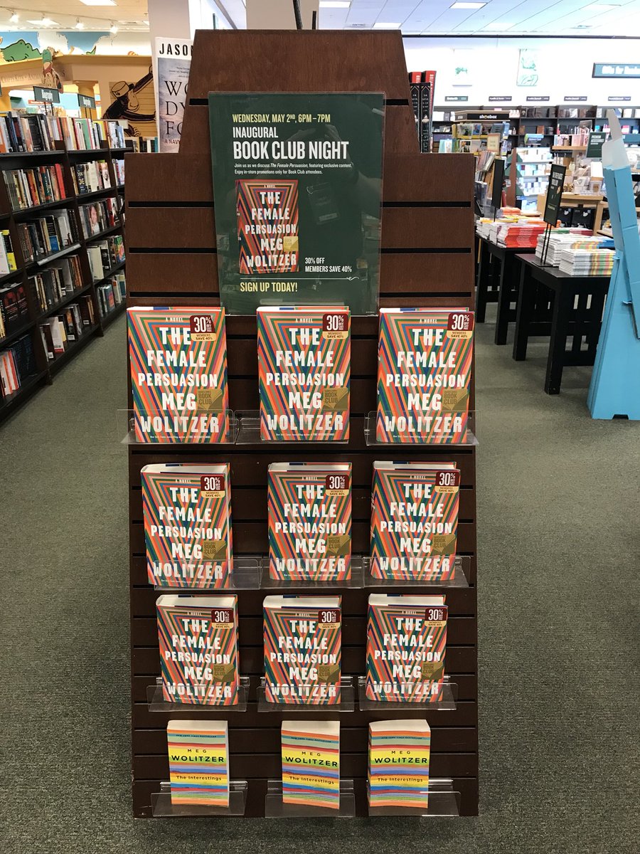 BNMountPleasant's tweet photo. Tonight! Tonight! Our first inaugural #bnbookclub featuring @MegWolitzer new book, The Female Persuasion. There’s still time to sign up and talk about this amazing book! The book club starts at 6pm. #mtplife #shopmptc @bnbuzz @bnmagic #yeahthatbn https://t.co/0RvqklViIx