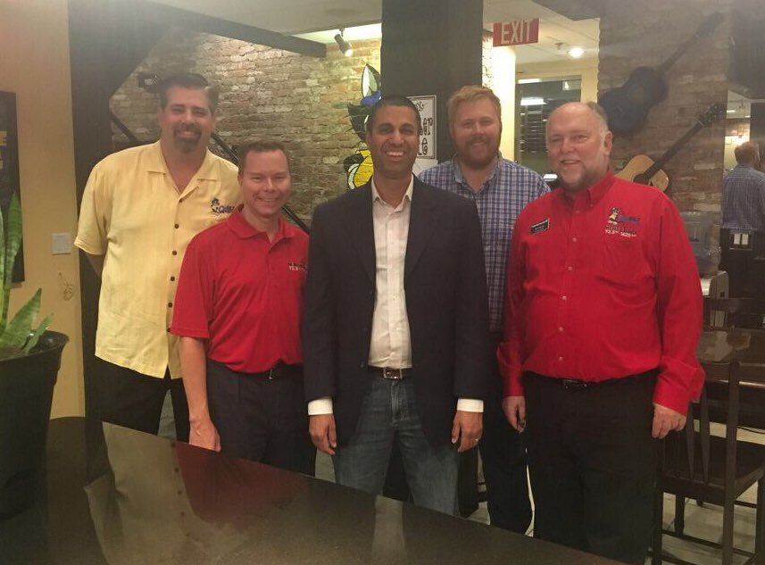 AjitPai's tweet photo. Cool late-night visit to Pensacola, Florida’s @NR1620 (which also kindly had me on-air this morning) and @catcountry987, @CountryMusic’s Radio Station of the Year for 2017! Nice to hear and see how the stations are keeping Floridians entertained and informed. #WNRP #WYCT https://t.co/RGjNzXotO6