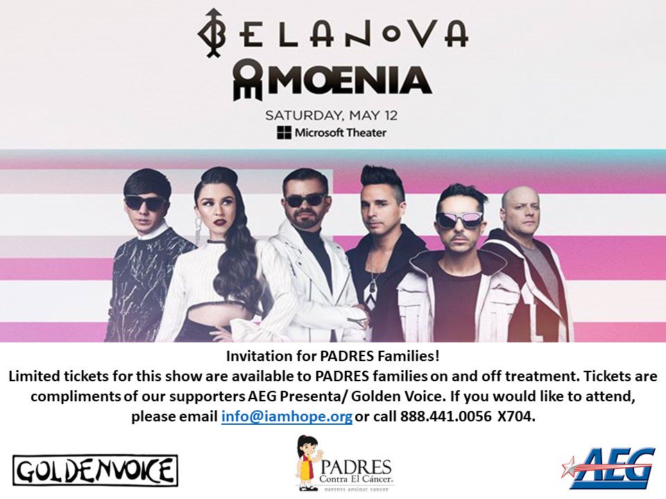 PADRES families would you like to see Moenia? We have a limited number of tickets courtesy of our friends at <a href="/aegpresenta/">AEG Presenta</a> <a href="/goldenvoice/">goldenvoice</a> Please call 888.441.0056 x704 or email info@IAmHOPE.org for tickets.