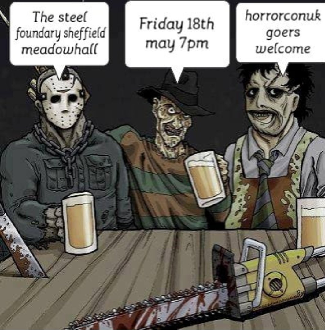 EmiIsaacs's tweet photo. Friday 18th may at the steel foundary Wetherspoons sheffield Meadowhall. @Horrorconuk goers welcome to join the icons team and horrorconuk team for drinks. 7pm https://t.co/6WQBMGxaRC
