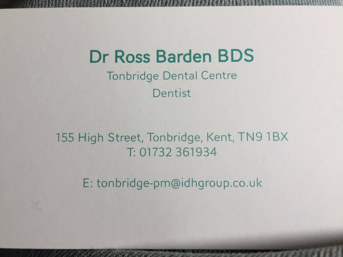 Just thought I would take the time to mention a fantastic, skilled and very professional dentist. If you are local I would recommend going to see Dr Ross Barden of Tonbridge Dental Centre. Best dentist I have ever had!