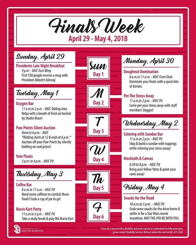 YoteActivities's tweet photo. Finals Week is halfway over! Mark your calendars &amp; invite your friends for the rest of the week ✍️ which Finals Week event is your favorite?? ⬇️ https://t.co/b7PNfCr3xJ https://t.co/qikv3PVaJ1