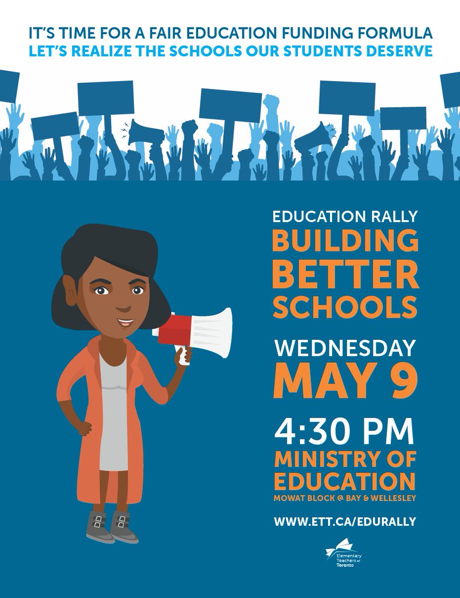 ElemTeachersTO's tweet image. Join us on May 9, at 4:30 pm, as we take our campaign to fix the broken education funding formula to the steps of the Ministry of Education. Let's realize the #ETFOBetterSchools plan &amp;amp; build the #SchoolsOurStudentsDeserve. ett.ca/edurally #FixtheFormula