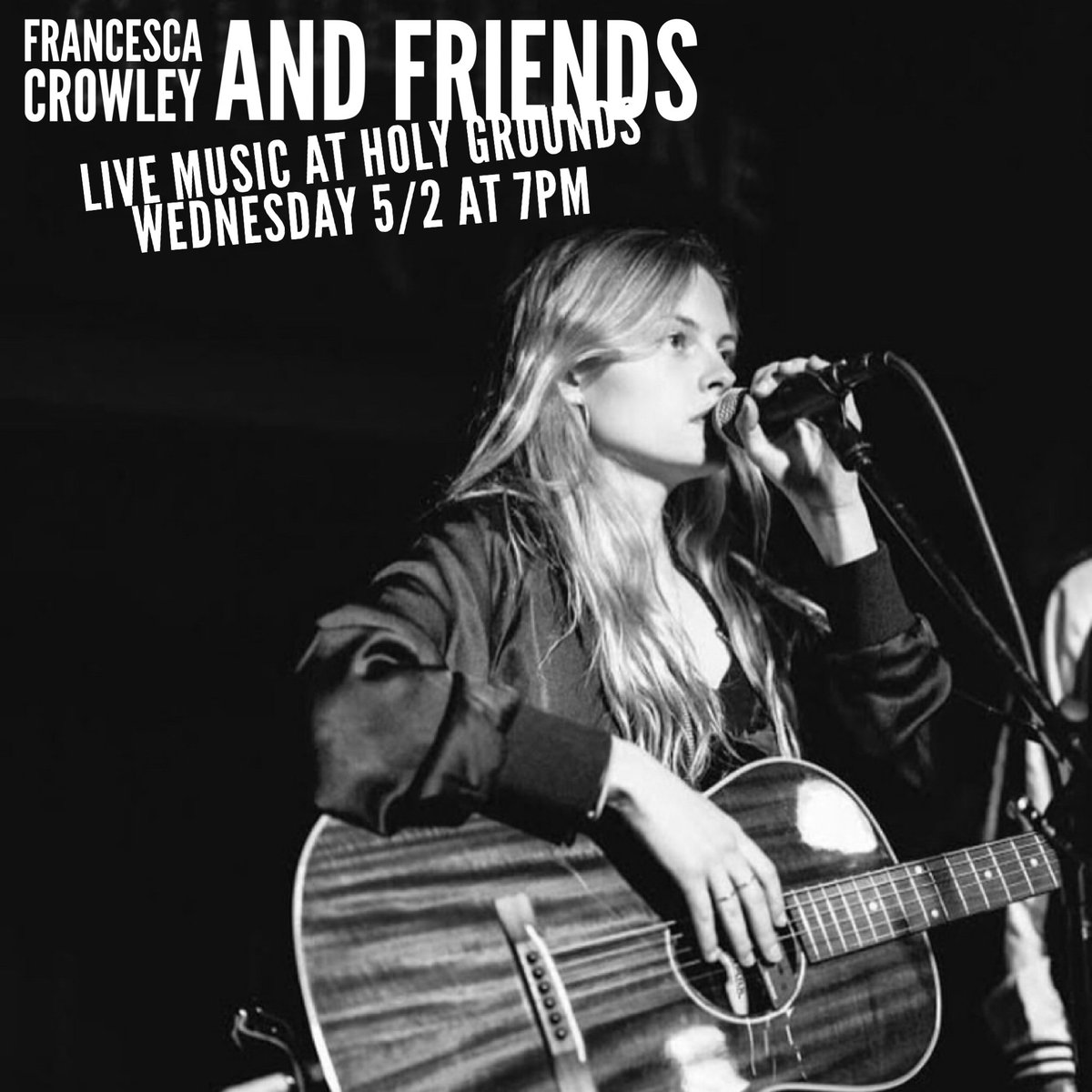 holygrounds8's tweet photo. Tonight at 7pm! Catch live music from Francesca Crowley and Friends! FREE to the public. https://t.co/bwTVCVnne3