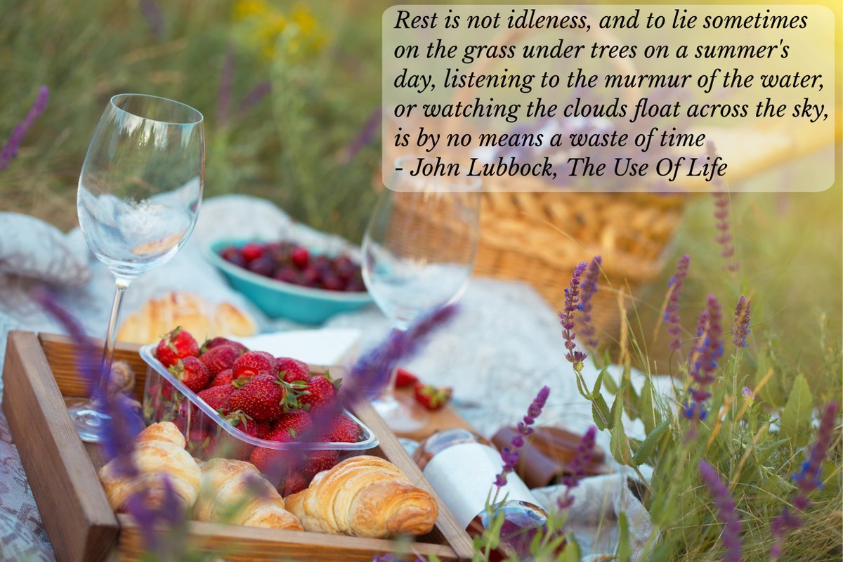 lagunakitchen's tweet photo. Rest is not idleness, and to lie sometimes on the grass under trees on a summer's day, listening to the murmur of the water, or watching the clouds float across the sky, is by no means a waste of time - John Lubbock, The Use Of Life #Picnic #Food #Summer #Kitchen #Relax #Peace https://t.co/9fzPhWajfp