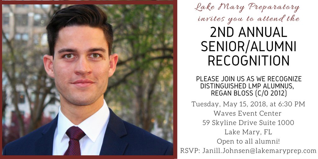 RSVP to the Alumni Event on May 15 at 6:30PM honoring alumnus, Regan Bloss!