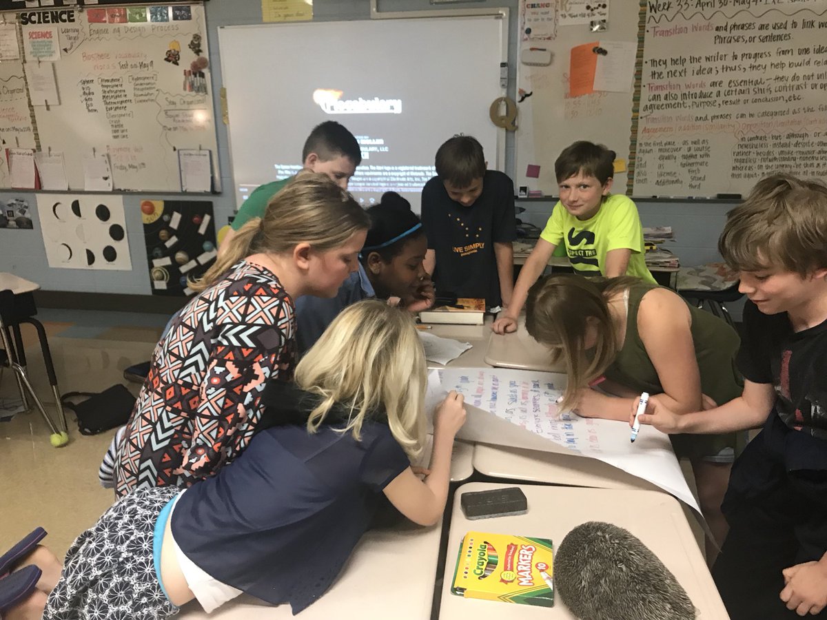 msquarlesclass's tweet photo. Learning about Transition Words in English Class this week! Student groups were tasked with creating a poem about transitioning from 5th grade to 6th grade! The poem had to have a creative title &amp; a transition word in each line! #5thGradewithMsQ✨ #ELA #TransitionPoems @HSVk12 https://t.co/WRtGjzrL8p